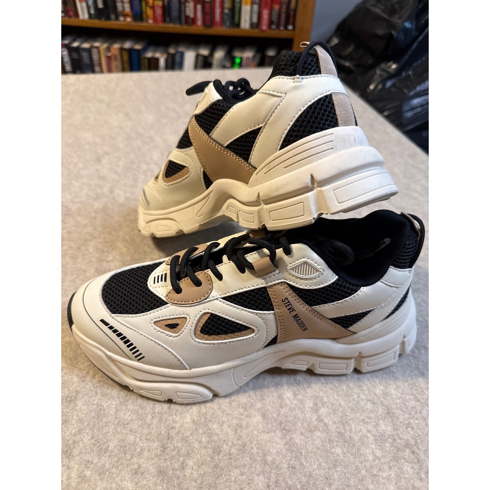 Steve Madden Clydie Chunky Platform Sneakers Cream Tan Black Mens 10 CLDE01S1